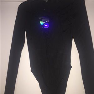 missguided lace up front black bodysuit